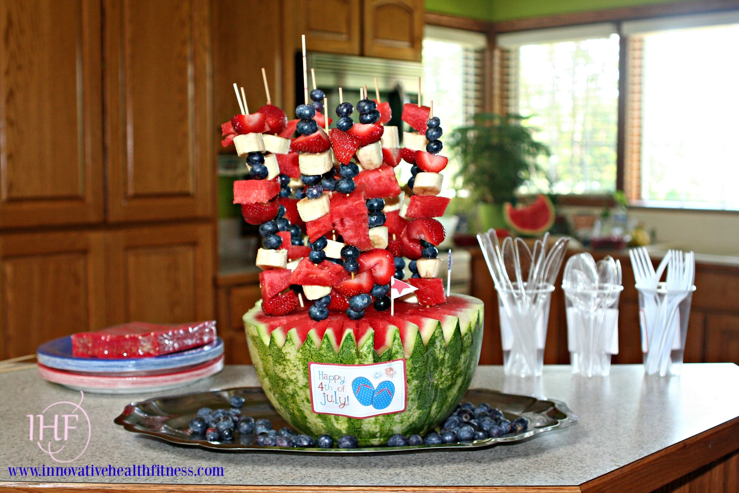 Red, White and Blue Kabobs Watermelon Fruit basket