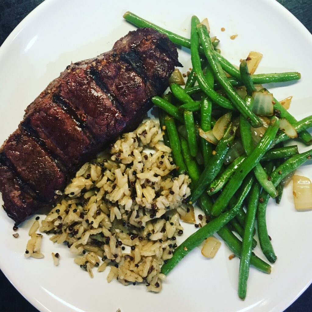 Steak, and green beans