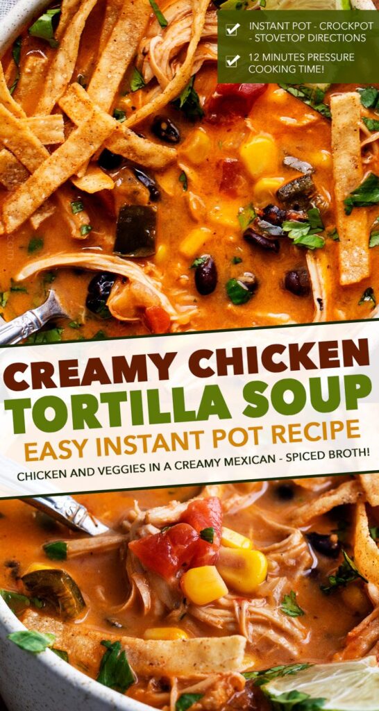 This rich and easy chicken tortilla soup tastes like it’s been slow simmering all day, but instead it’s made in less than 30 minutes in the Instant Pot!