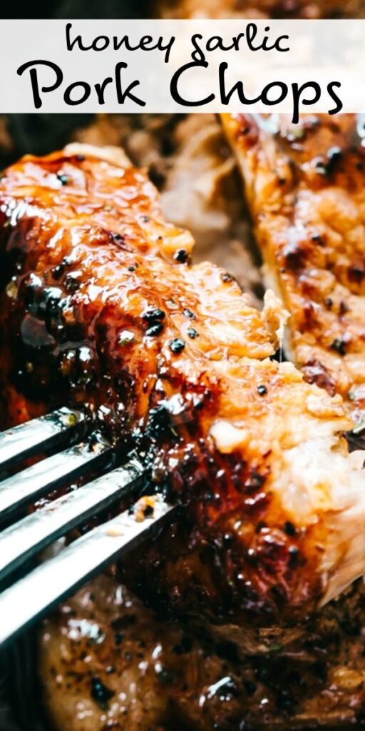 EASY HONEY GARLIC BAKED PORK CHOPS! Honey Garlic Baked Pork Chops – Incredibly tender and super juicy pork chops coated in a sticky honey garlic sauce and baked to a delicious perfection. If you’re looking for an amazing bone-in baked pork chops recipe, this is it! #porkchops #garlic #easydinner