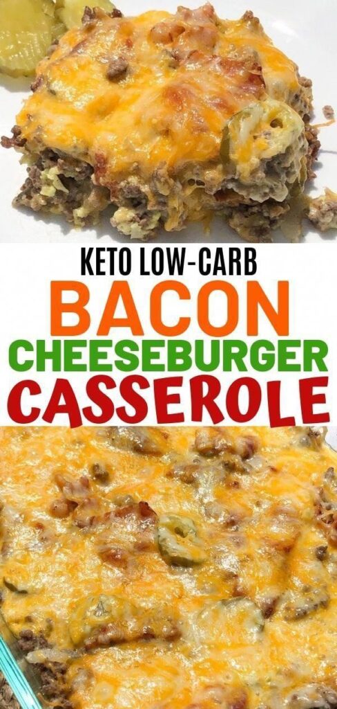 Low Carb Bacon Cheeseburger Casserole is the perfect comfort dish. You won’t even miss the hamburger bun after trying this amazing recipe! This cheesy low carb casserole is full of cheese, ground beef, and bacon. It is definitely a meat lover’s dream!