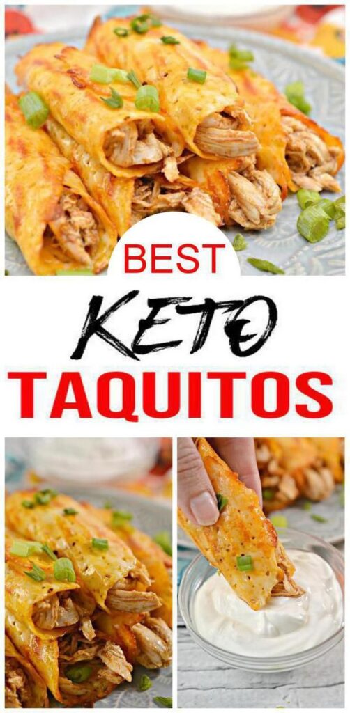 YUMMY Keto Taquitos. Easy keto recipes for the most AMAZING taquitos. Great idea for low carb - ketogenic diet. Made with delicious cheese roll ups - chicken taquitos roll ups. Gluten free, sugar free baking - cooking. Keto appetizers idea, keto snacks, keto dinner, lunch. Great keto beginners recipe or advanced low carb diet recipe. Perfect for New Years eve appetizers, healthy eating, Valentines Day. #appetizers #easyrecipe