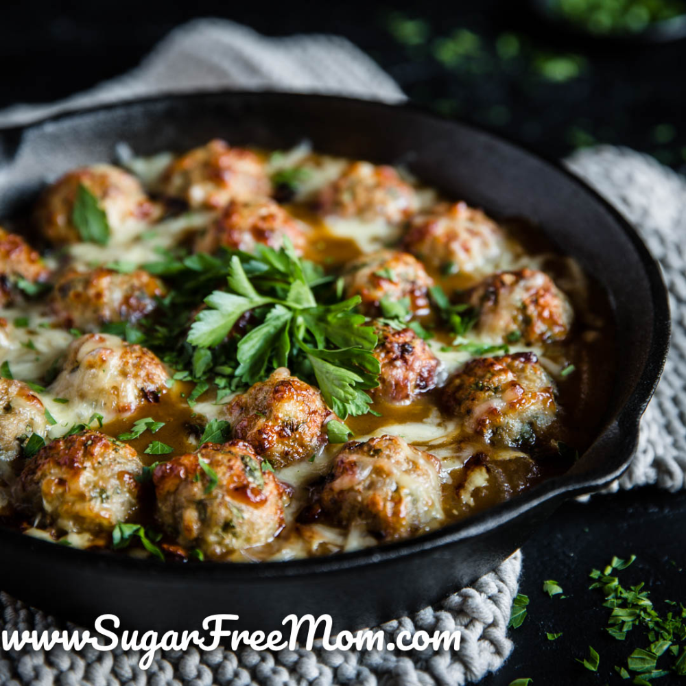 These tasty keto meatballs have all the flavors of French Onion soup packed in a perfect sized meatball! They are gluten free, grain free, low carb and perfect for a family meal!