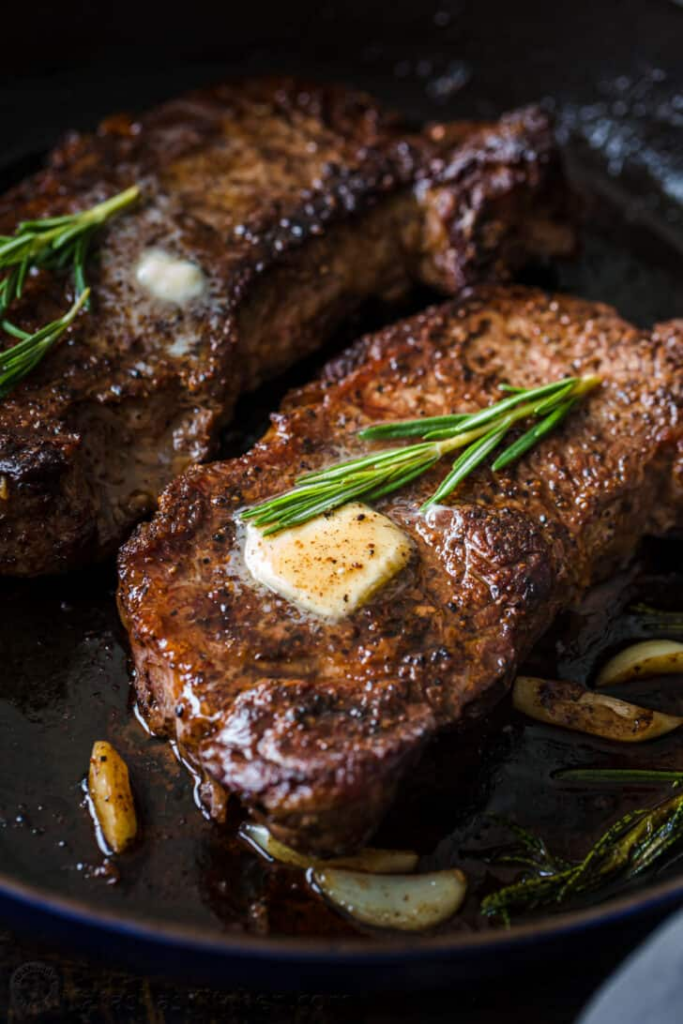 This Pan-Seared Steak has a garlic rosemary-infused butter that makes it taste steakhouse quality. You’ll be impressed at how easy it is to make the perfect steak – seared and caramelized on the outside, and so juicy inside.