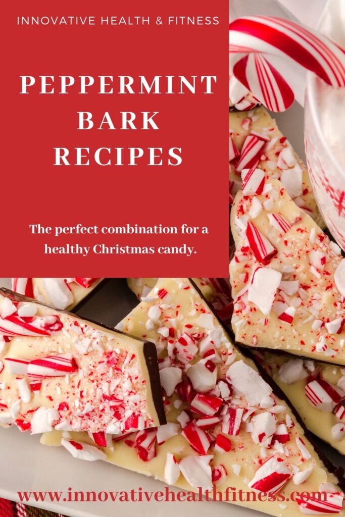 Peppermint Bark Smooth dark chocolate, a peppermint coconut butter layer, and crushed candy canes is the perfect combination for a healthy Christmas candy. www.innovativehealthfitness.com