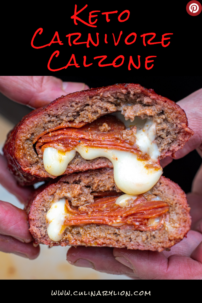 This Carnivore Calzone is the perfect meal for the pizza loving Meat Lover!! Protein packed and loaded with cheese and pepperoni. This Calzone doesn't need carbs to be the best thing you put in your mouth today!